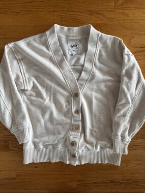 aerie Ivory Button-Front V-Neck Cardigan Sweatshirt Medium with buttons